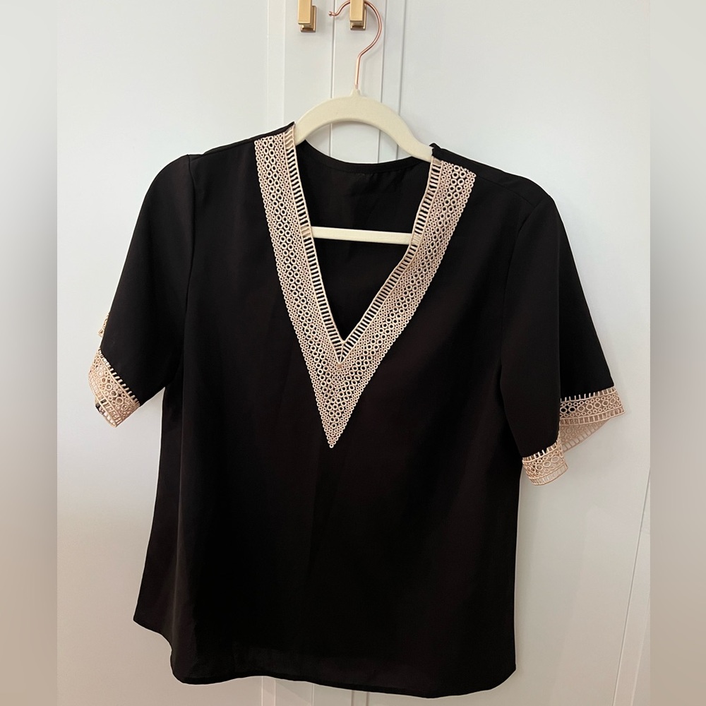 Black Women's blouse with crochet trim